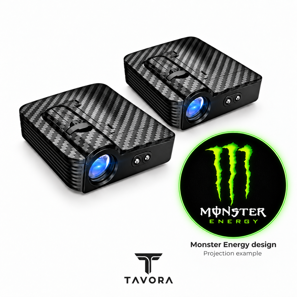 Green Monster LED car door projectors — set of two