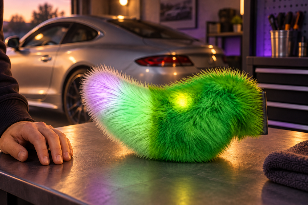 AI-styled LEDWag tail at a parked car meetup